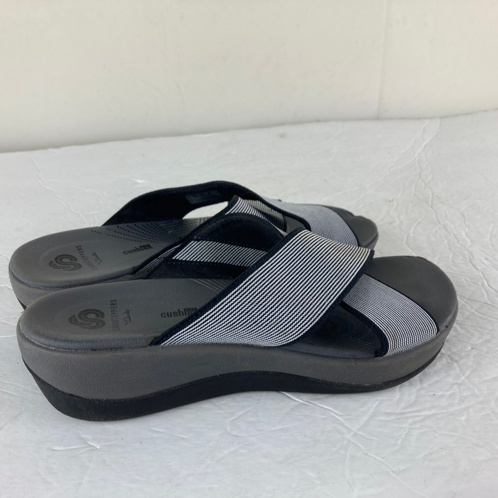 Clarks Cloudsteppers Arla Glison Womens 6 Black White Striped Slides - Picture 4 of 7